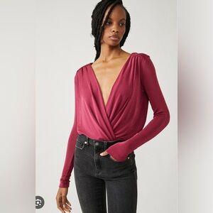 Free People Deep V-Neck Burgundy Top